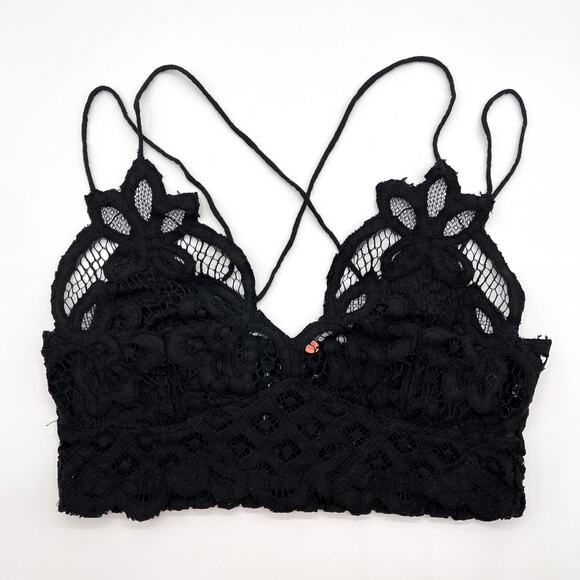 FREE PEOPLE Adella Bra Womens Small Black Lace Strappy Criss Cross Bralette Tri - Picture 4 of 13